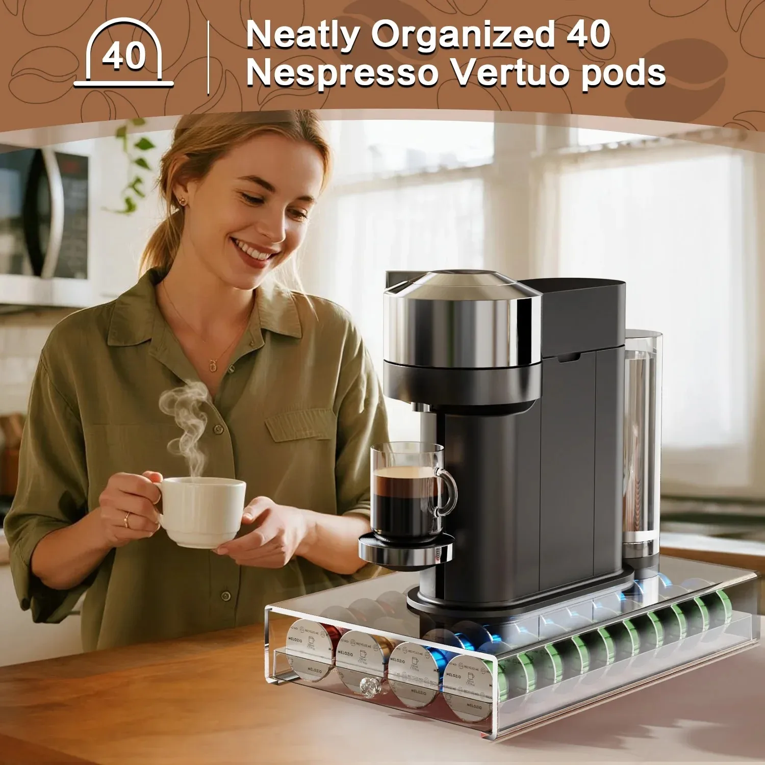 40Pcs Coffee Capsule Pod Holder Nespresso Vertuoline Dolce Capsules Storage Rack Verismo Vertuo Organizer Transparent Drawer