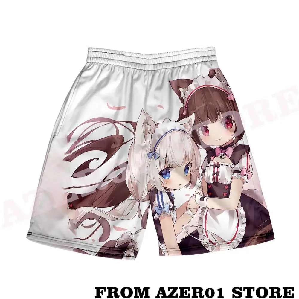 Nekopara baunilha chocolate merch verão mulher/homem cintura elástica streetwear shorts kawaii praia shorts calças