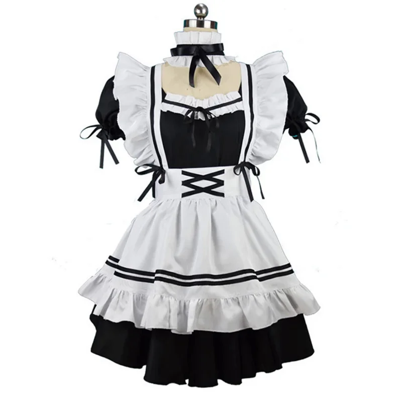 Lolita Maid Dress para meninas e mulheres, Uniforme preto, Vestido bonito, Garçom adorável, Maid Cosplay Costumes, Avental para festa, Roupa de Halloween, Roupas