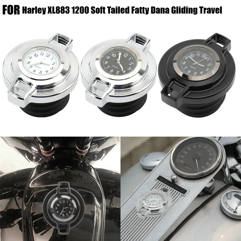 For Harley 883 1200 Soft Tail Fat Guy Dana Softail Fatboy 1996-2023 Travel Retro Fuel Tank Cap Decoration with Clock Tank Cap