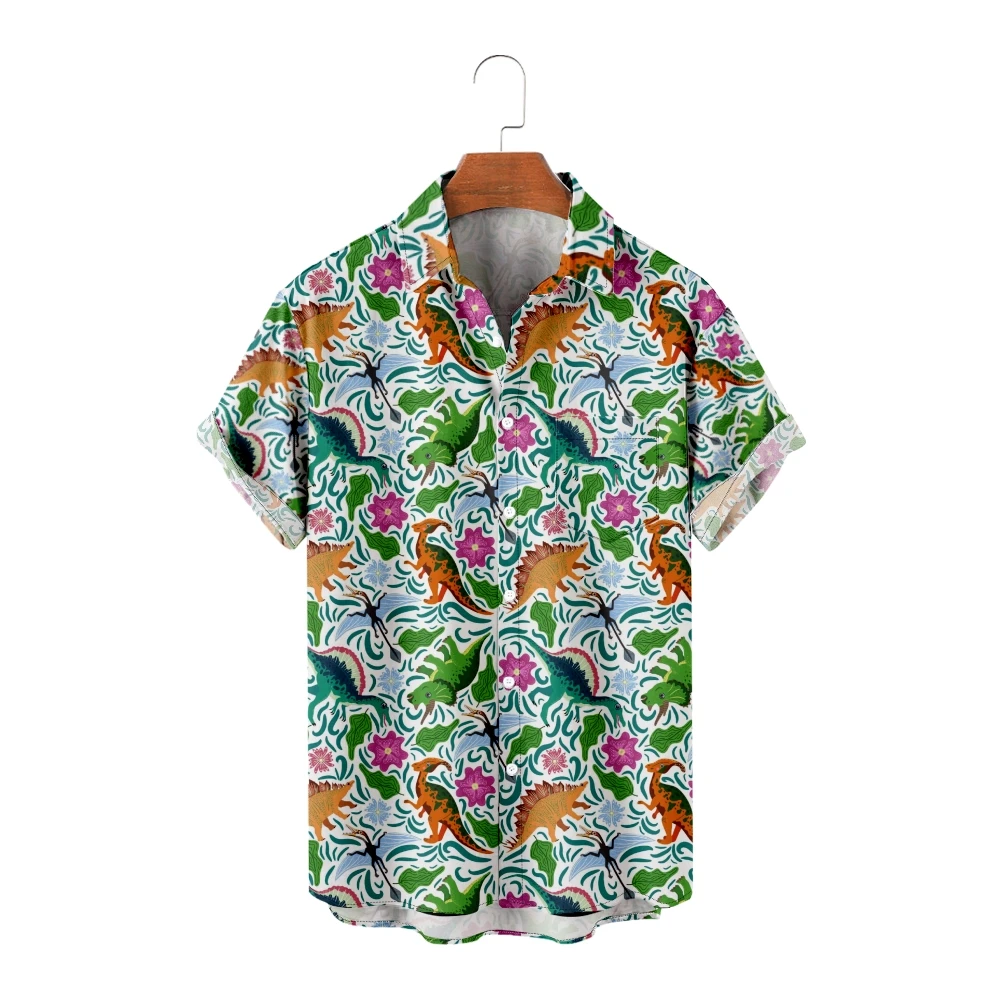 Hawaiian Shirts for Men Cool Dinosaurs Print Short Sleeve Shirts Summer Tops Vintage Breathable