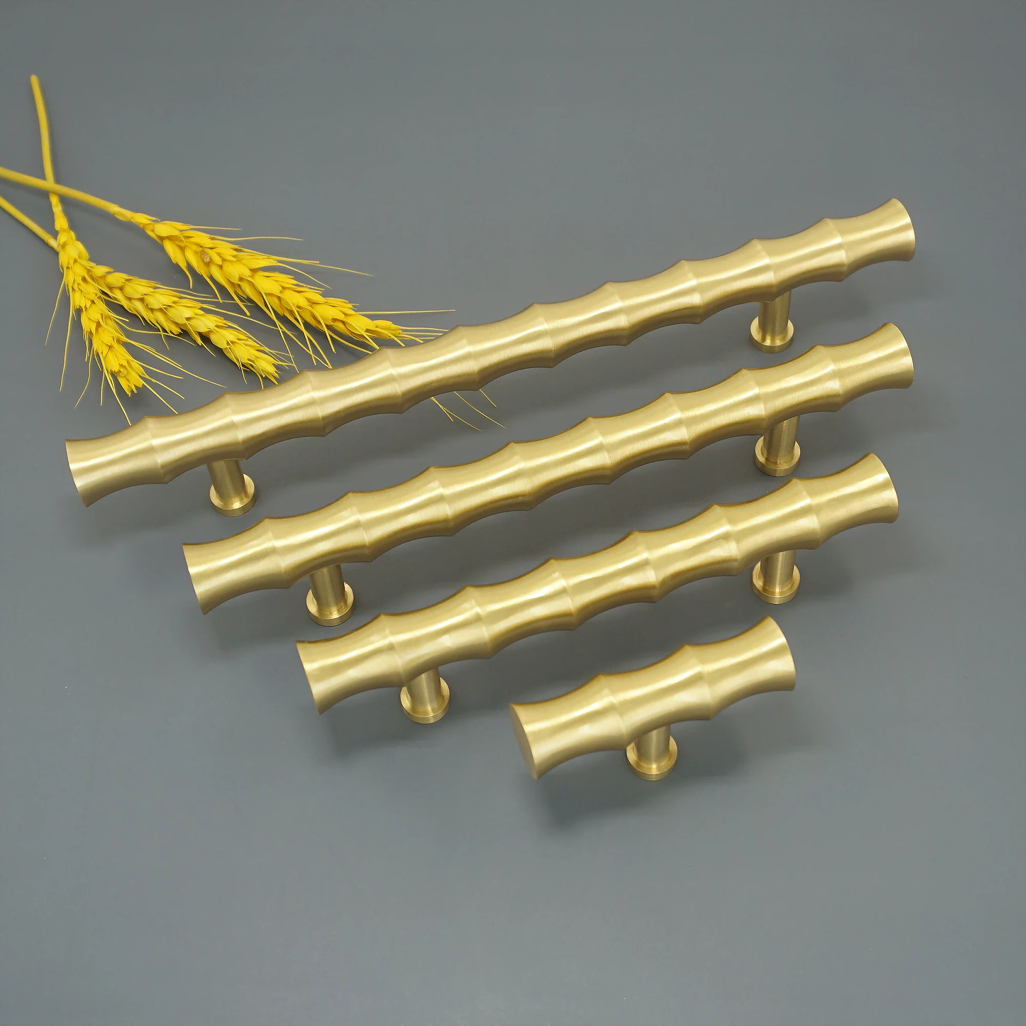 MFYS Bamboo Design Handles for Cabinet and Drawer Brass Wardrobe Pulls Kitchen Cupboard Door T Bar Knobs Furniture Hardware
