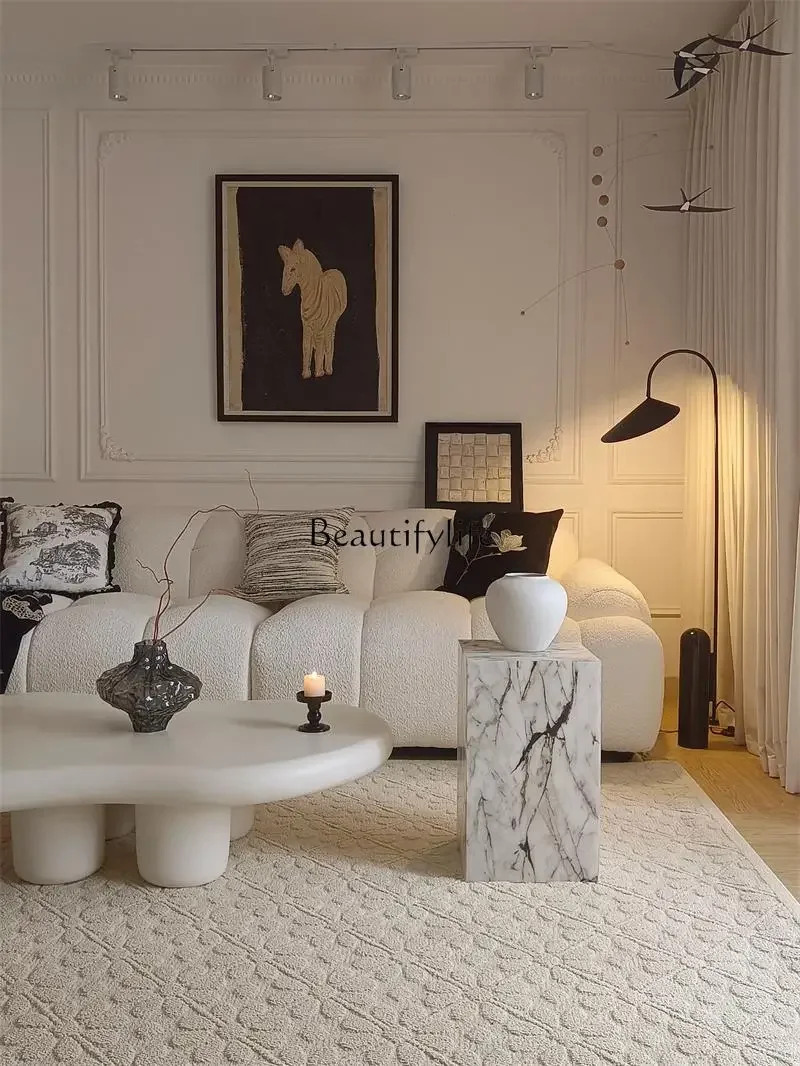 *Sofa Side Table Marble Pattern Sculpture Base Table Hallway Bedside Table