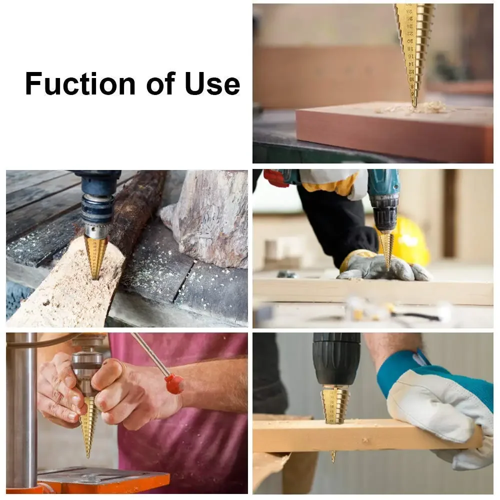 4Size HSS Titanium Coated Step Drill Bit Drilling Power Tools for Metal High Speed Steel Wood Hole Cutter Cone Drill