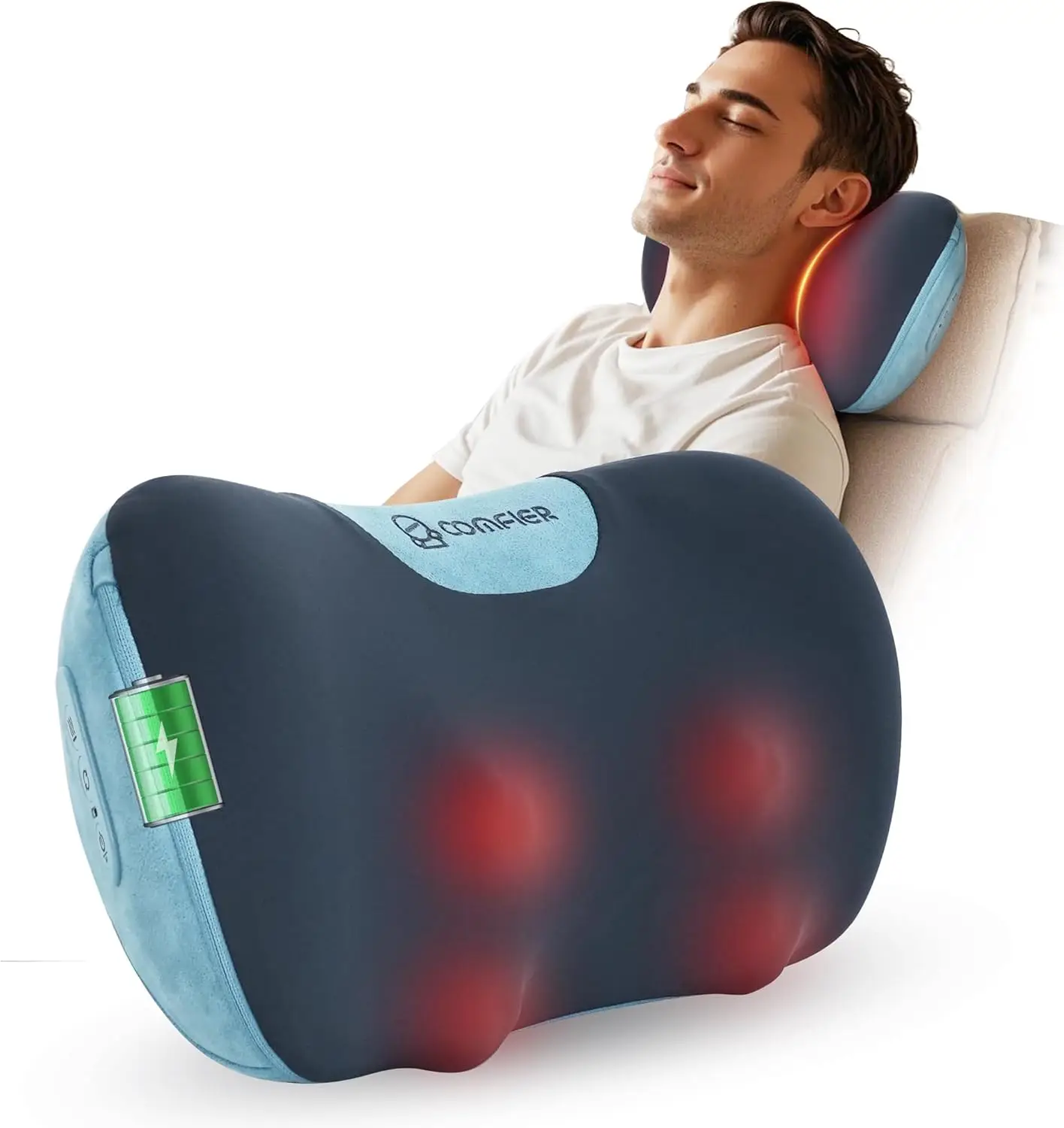 COMFIER Cordless Neck and Back Massager with Heat, Rechargable Massage Pillow for for Neck,Back & Shoulder,Deep Tissue Kneading