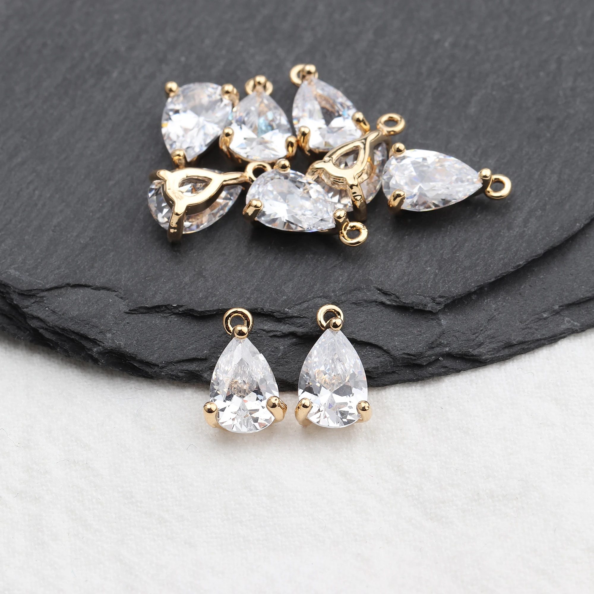 GUFEATHER 10pcs/lot,M610,jewelry accessories,18k gold plated,copper,zircon pendant,pass REACH,nickel free,water drop,diy earring