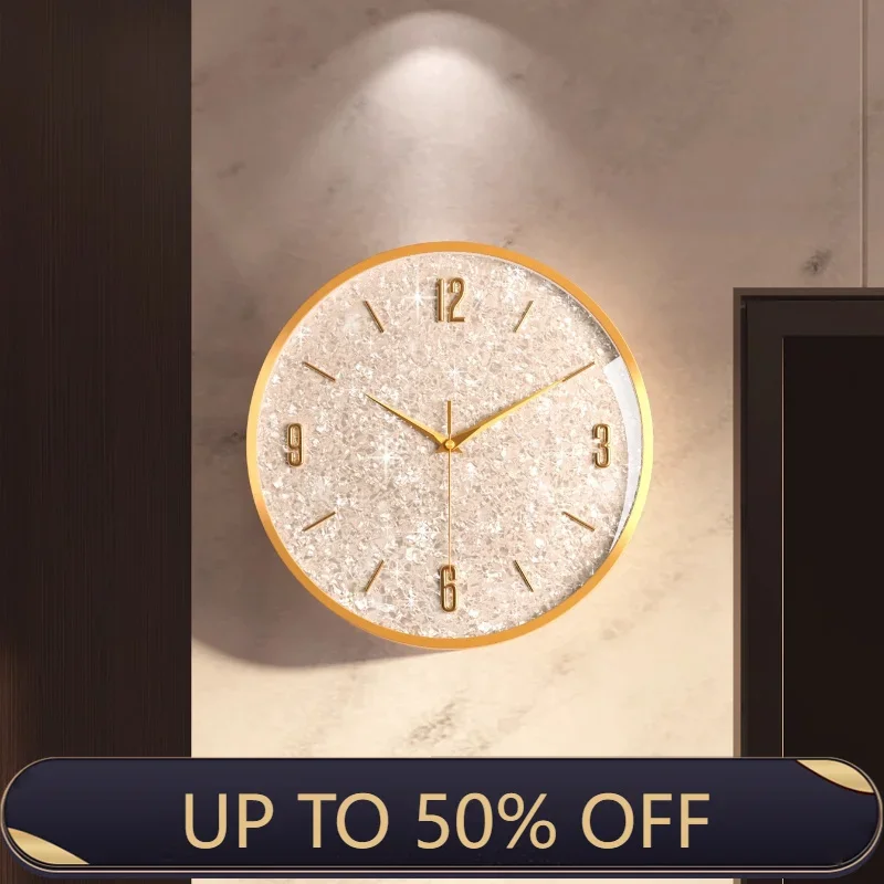 Gold Frame Shiny Dial Wall Clock Modern and Simple Home Decoration Fashionable Living Room Home Clock Decor