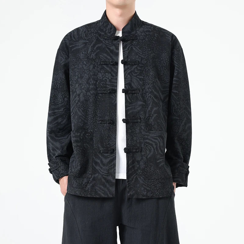 

Новый китайский мужской костюм Тан Jaet Long Sve с вышивкой в стиле ретро на пуговицах Hanfu, верхняя одежда большого размера, модная осень-зима