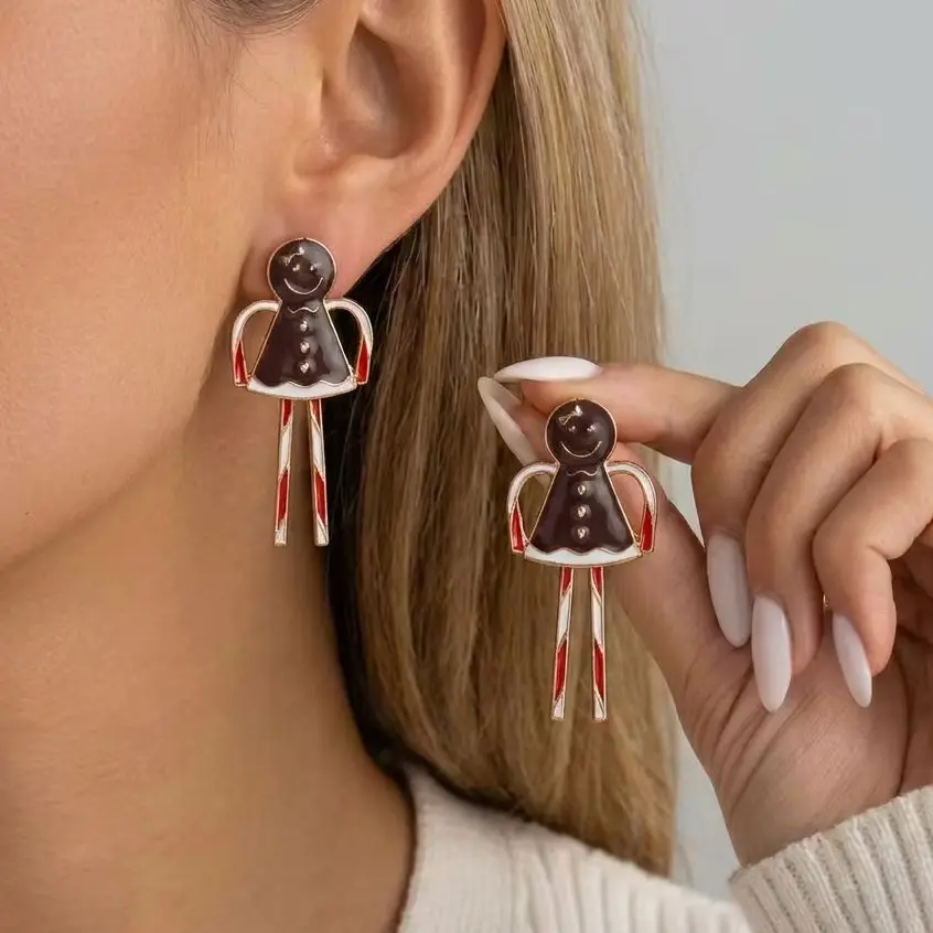 Lustige Langbeinige Lebkuchenmann-Ohrhänger für Frauen Trendige Kreative Zylinder-Schneemann-Ohrringe Weihnachts- und Neujahrs-Schmuck – Detail 2