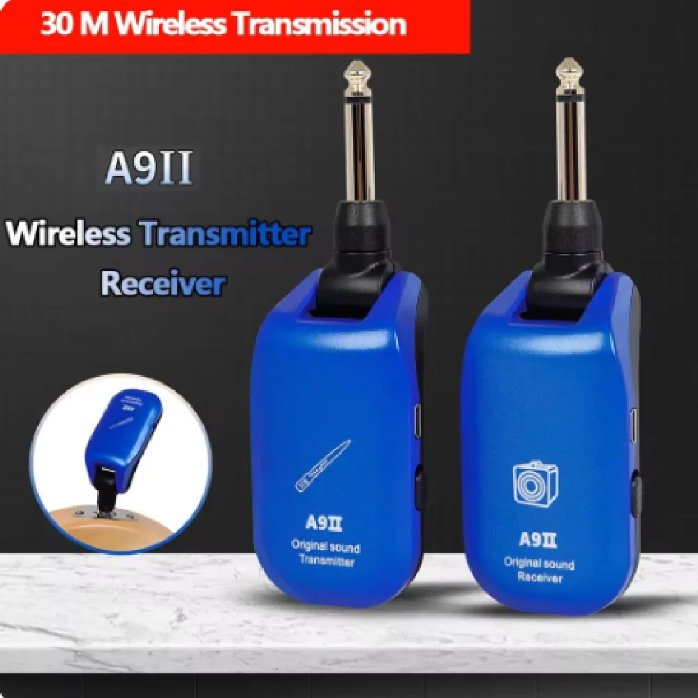 A9 Wireless Guitar System Built-in Rechargeable 4 Channels UHF Wireless Guitar Transmitter Receiver for Electric Guitar Bass