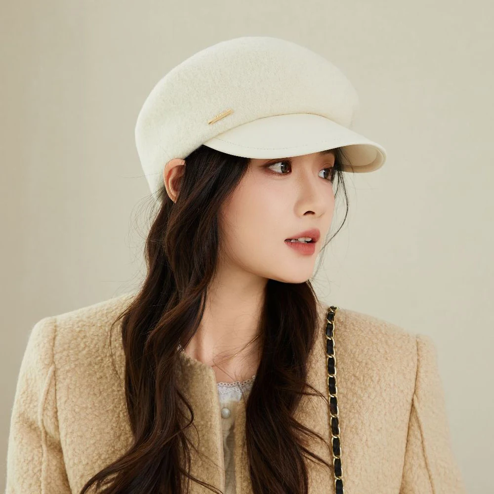 الكورية الشنيل قبعة قبعة بولي Leather الجلود حافة المرأة الخريف قبعة دافئة البريطانية الرجعية قبعة الرسام إلى الأمام القبعات Viisors قبعة القبعات