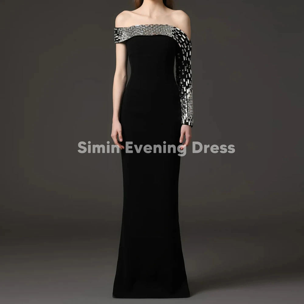 

Simin Customized Women's Off-the-shoulder Beaded Luxury Evening Dresses With One Long Sleeves Straight Elegant Dresses 2025