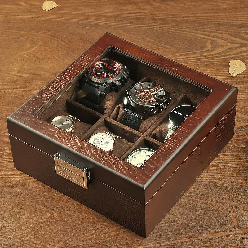 6 Slots Watch Box Wooden Storage Watches Boxes Men's Women's Organizer Wrist Watch Case Luxury Collection Display Gift Box