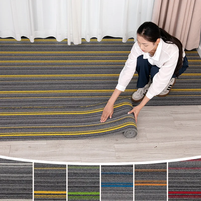 Self Adhesive Colorful Stripe Carpet Roll Anti Slip Floor Mat for Hallway Stairs Office DIY Cuttable Bedroom Area Rug Home Decor