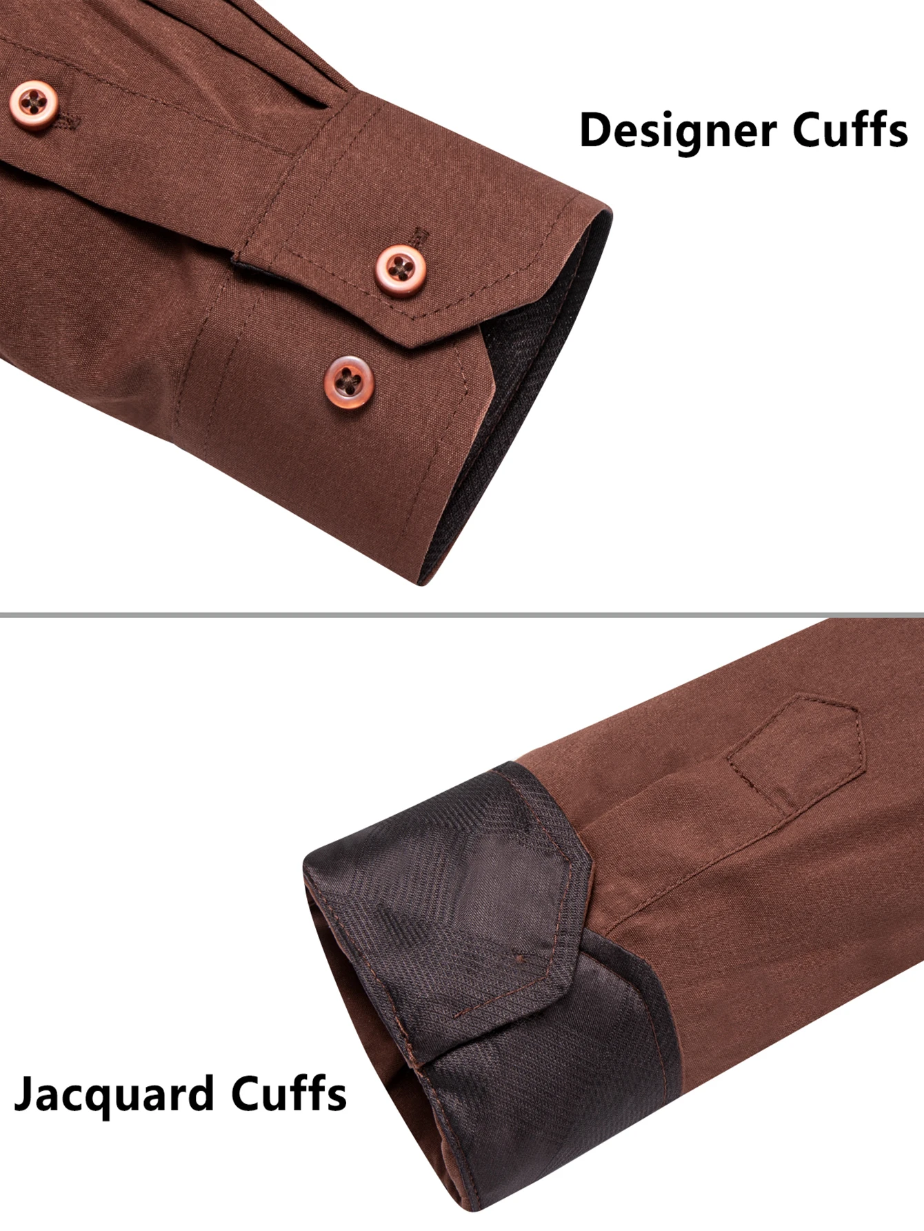 Hi-Tie Brown Coffee Clean Cuff splicing Mens Shirts Long Sleeve Dress Shirt Blouse for Male Wedding Gift Party formal shirt - Image 3
