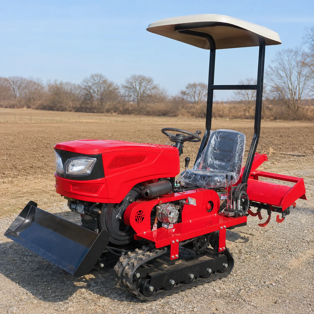 Soil Tilling Cultivator - เครื่องไถพรวนดินแบบตีนตะขาบ 25 แรงม้า ใช้เชื้อเพลิงดีเซล สำหรับเตรียมดินในพื้นที่เกษตรกรรม อุปกรณ์ปรับแต่งได้