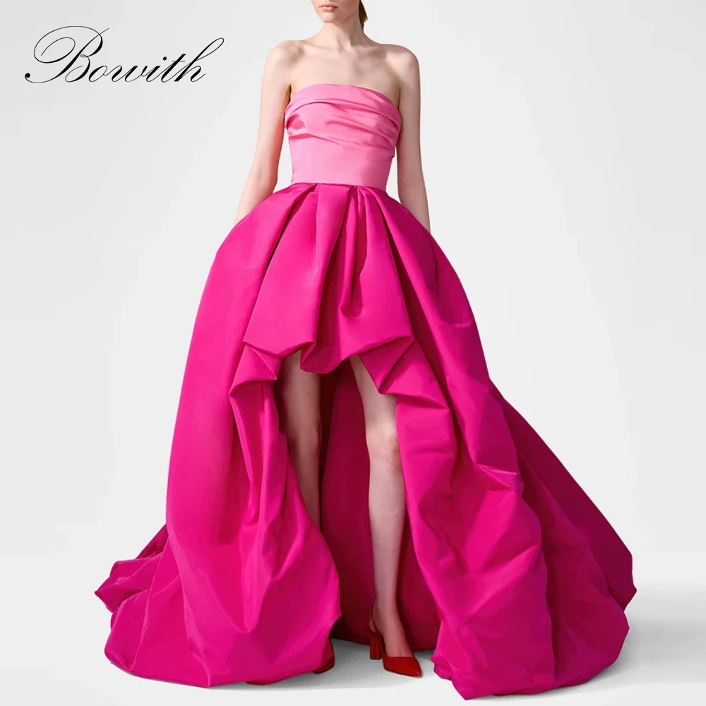 

Bowith Hi-Lo Prom Dresses Strapless Women Evening Dresses Customized Draped Special Occasion Gown Homecoming Dresses