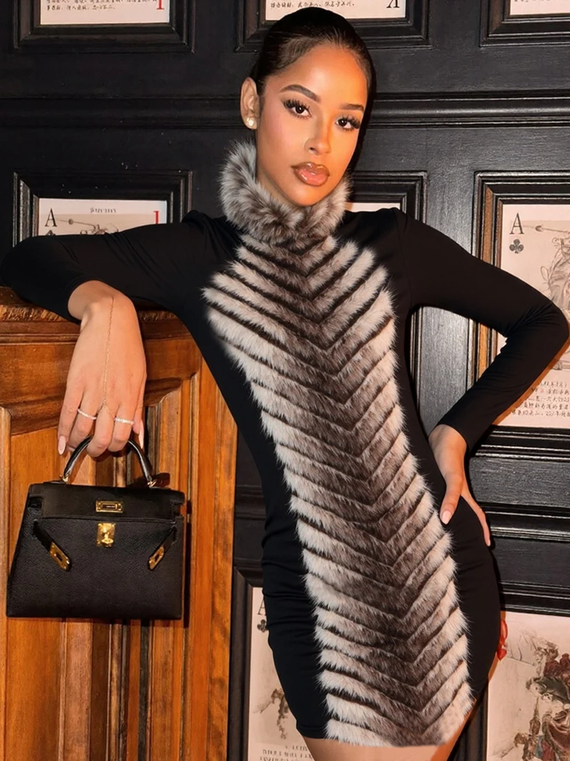 

WEIRD PUSS k Женское облегающее платье с высоким воротником и длинным светом, женское модное платье из смеси полиэстера и спандекса Dr