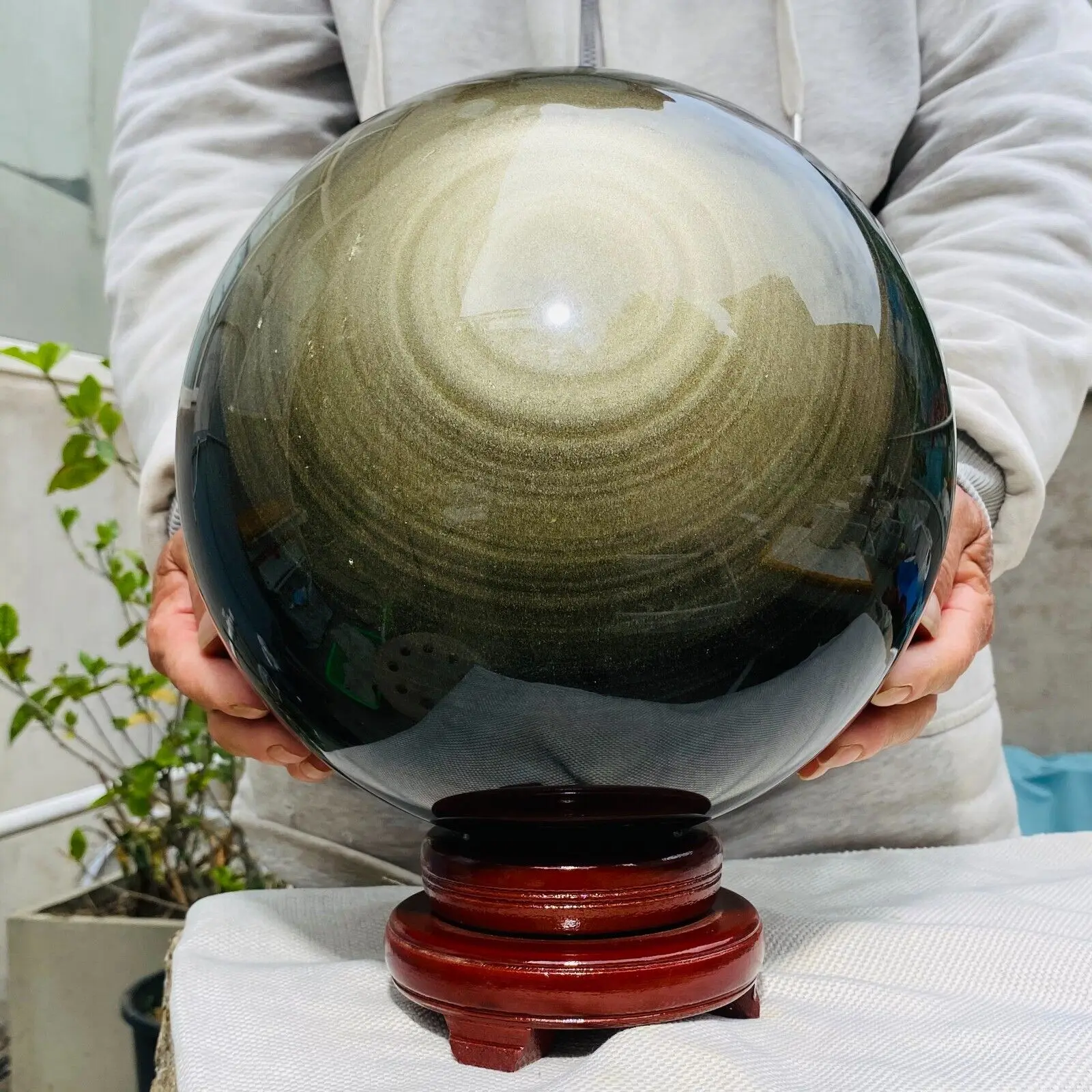 Natural Golden Flash Obsidian Sphere Palm Reiki Stone Healing