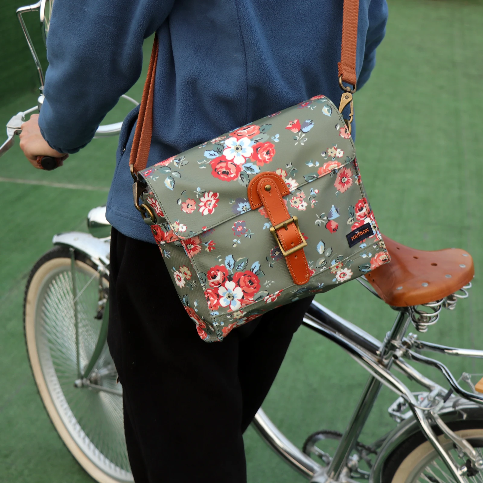 Tourbon vintage bicicleta guiador saco pacote frente tubo cesta pannier lona encerada saco do mensageiro acessórios ao ar livre