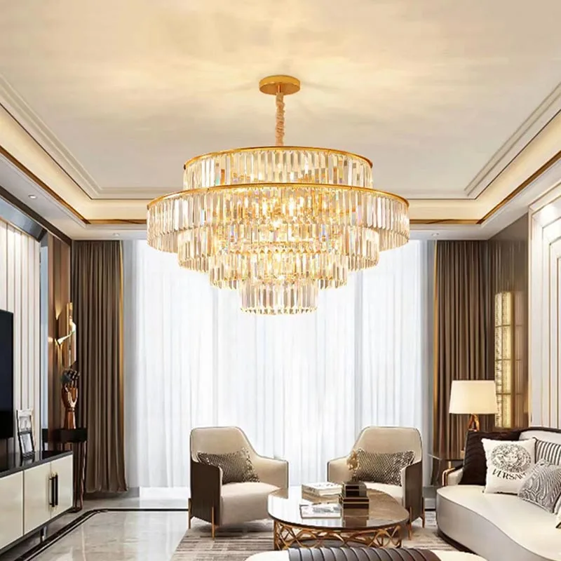 Luxury Crystal Pendant Lighs Golden Luster Led Ring Light Modern Home Decoration American Bedroom Living Room Ceiling Chandelier