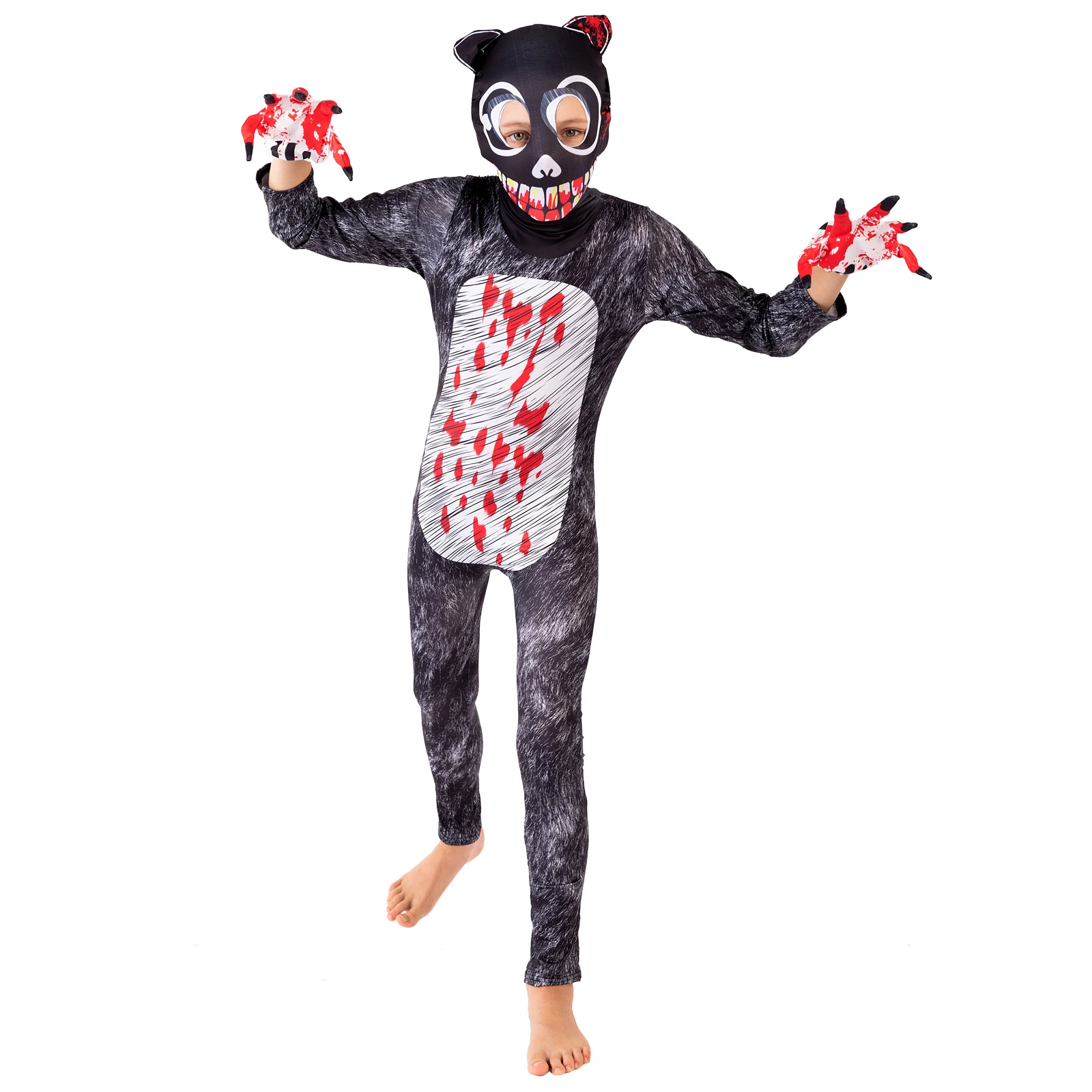 Halloween Costumes for Kids Anime Black Cat Cosplay Boys Girls Bodysuit and Gloves Horror Cartoon Disfraces Cosplay Clothing