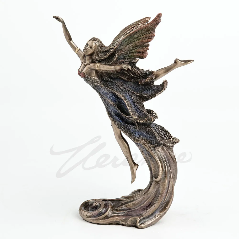 Figura de Hada Alada Bailando, Acabado Bronce Antiguo, Estatua de Ángel de Resina, Escultura de Dama en Pose Dinámica de Ballet, Adorno para el Hogar