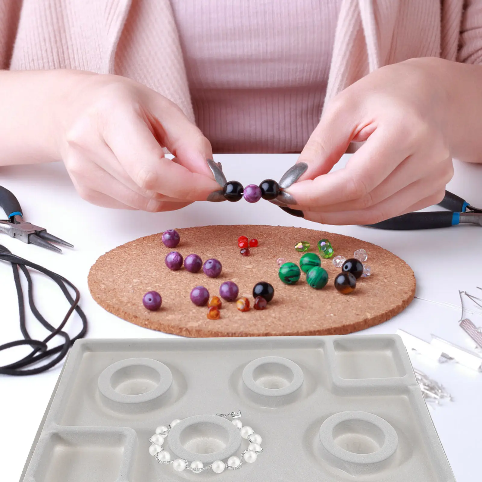 2Pcs Jewelry Bead Design Board Grooved Bead Tray for Necklace Bracelet Making Sorting Stringing Length Adjustment Measurement