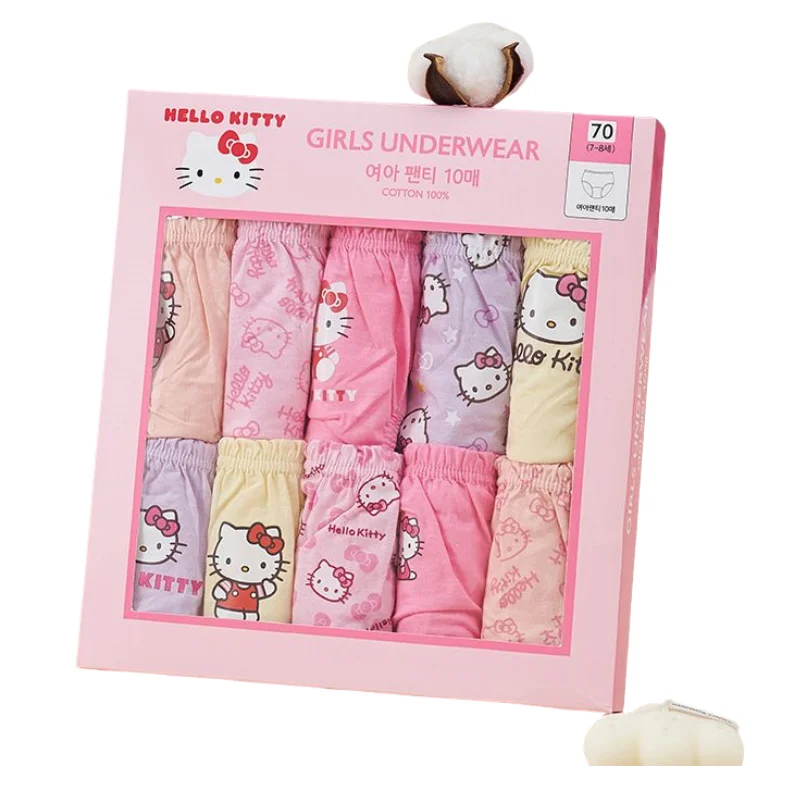 Hello Kitty Kuromi Melody Sanrio Children Cartoon Anime Cute Briefs Comfy 10 Pack Girls Cotton Pupil Student Underwear Healthy