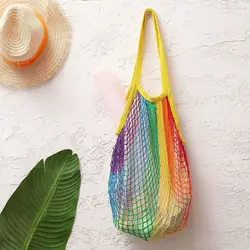 Shoulder Bag Rainbow Mesh Shopping Bag Fruit Vegetable Reusable Grocery Bag Net Tote Shopping Bag Foldable Shopping Bag