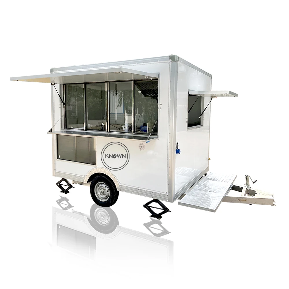 Food Truck Mobile Kitchen Coffee Trailer Bubble Tea Hot Dog Ice Cream Cart Vending Kiosk for Sale 2.5M Length Customizable