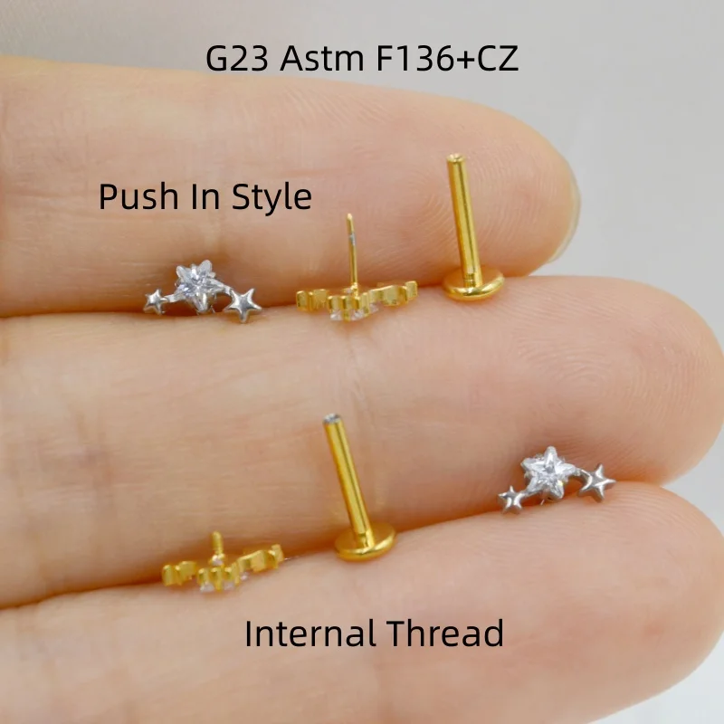 10pcs Body Jewelry G23 Titanium 16G Star CZ Push In Internal Ear Helix Tragus Rook Bar Body Piercing Jewelry