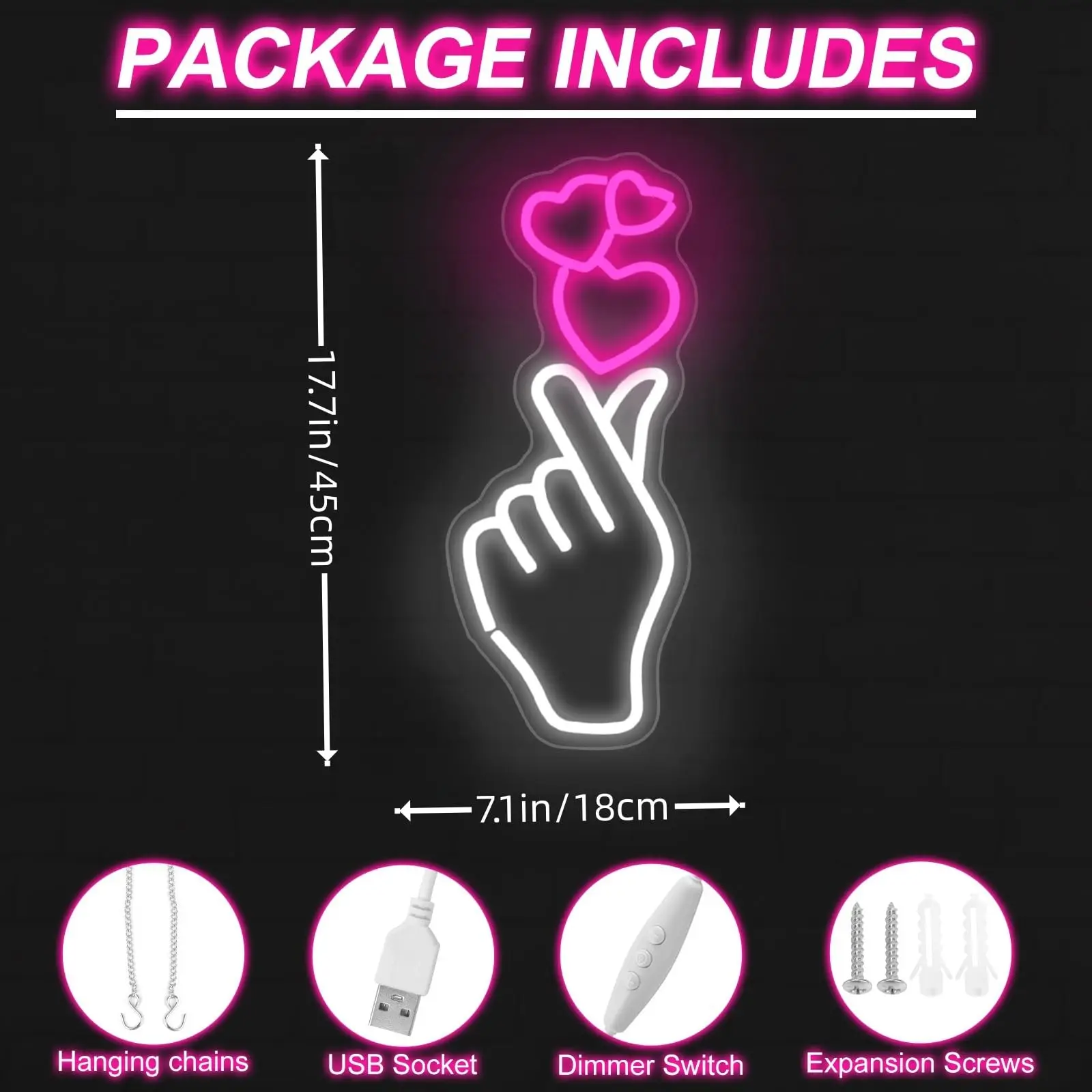 إصبع القلب النيون اليد الحب القلب LED ضوء لهدية عيد الحب، علامة النيون عكس الضوء للمنزل، الطرف، الزفاف