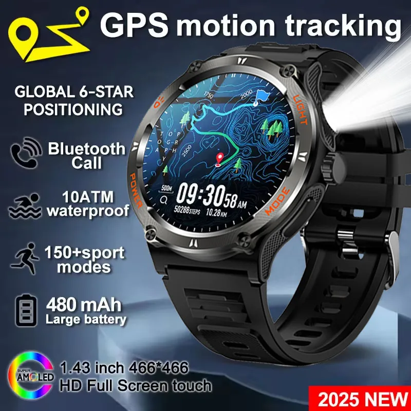 

New For Xiaomi Huawei Rugged Military Smart Watch Men HD AMOLED Bluetooth Call GPS Track 500Mah 3ATM Waterproof Smartwatches