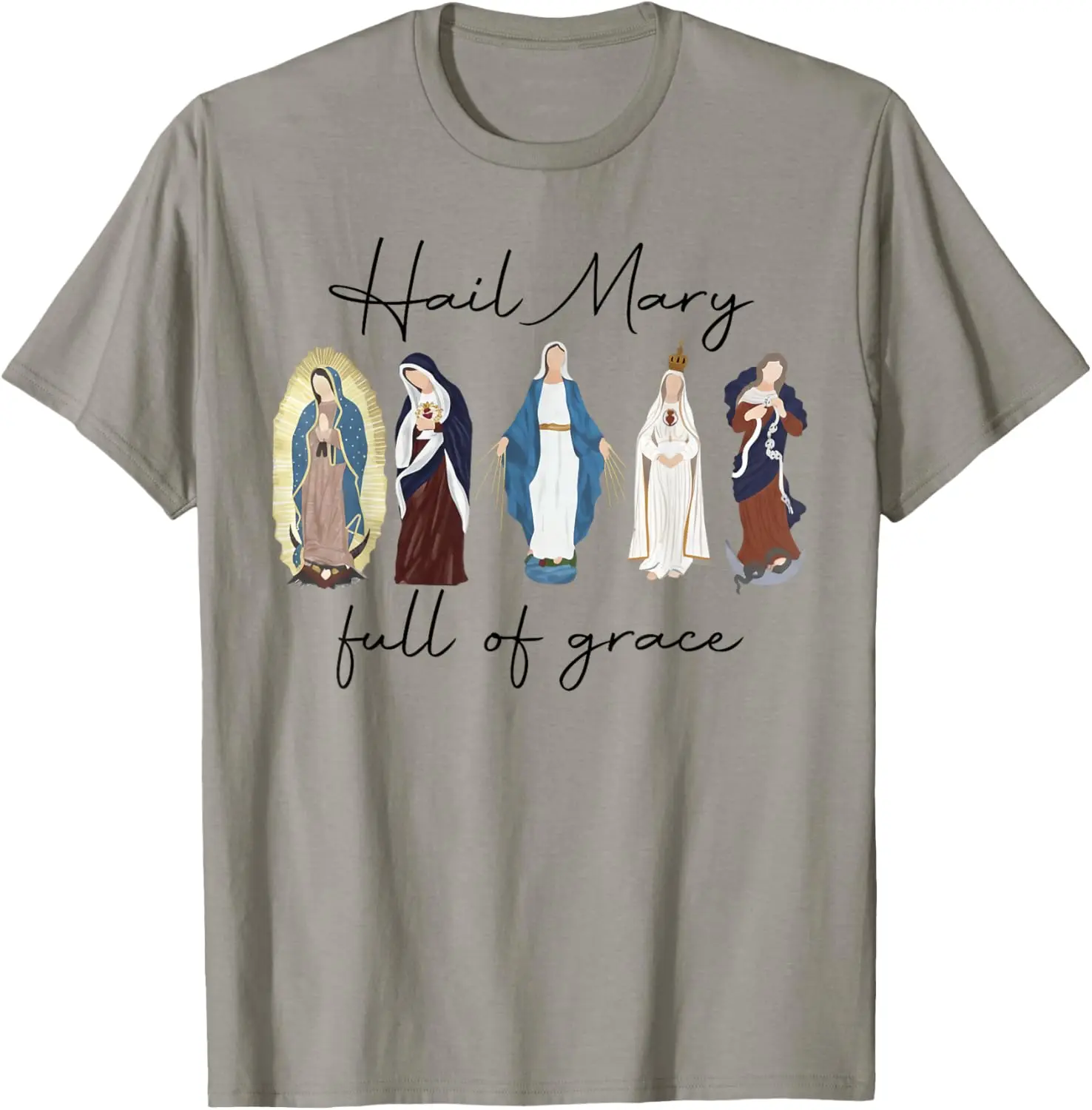 

Hail Mary Full of Grace Marian Apparitions Graphic Tee Cotton Short Sleeve Religious T-Shirt