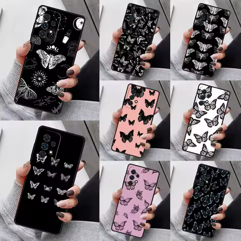 Black Beautiful Butterfly Phone Case For Samsung Galaxy S23 S21 S20 FE S24 S22 Ultra Note20 S10 S9 S8 Plus A40 A52 A12 A13 A53