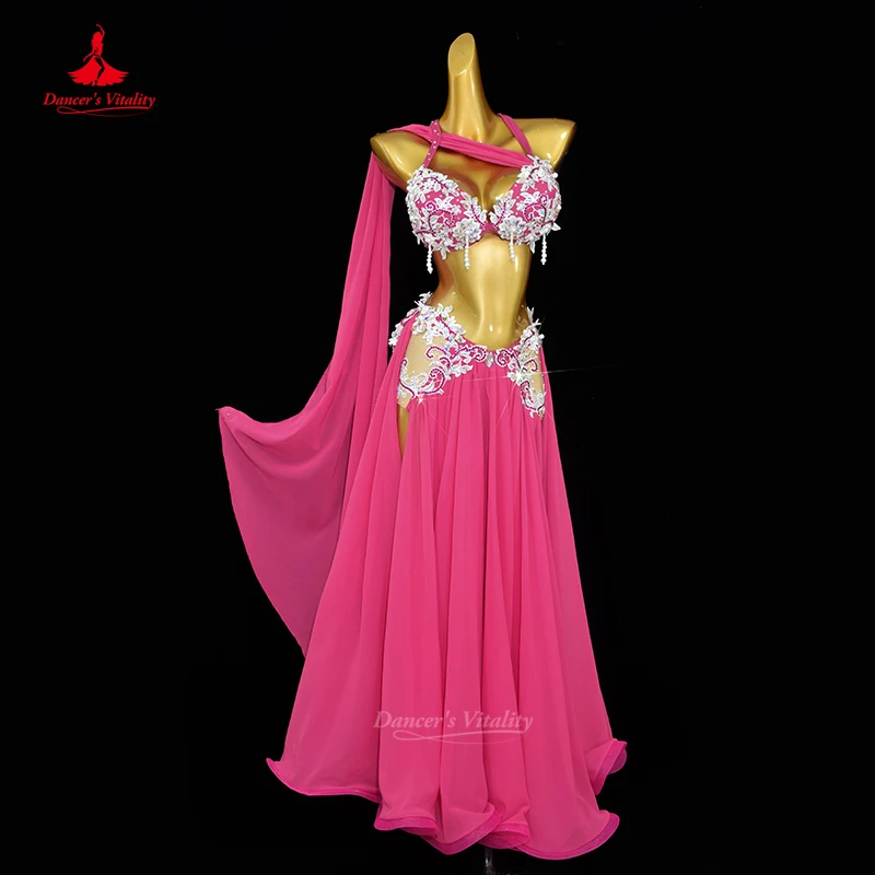 Sensual Bellydance(中古品) BellyDance Set Customized Exquisite Pearl Bra+Sexy Split Long