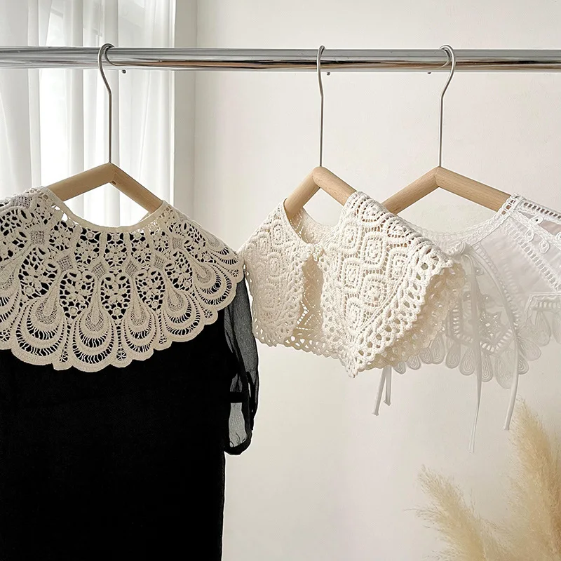 Elegant Cape Lace Fake Collar Hollow Out Cloak Knitted Shawl Korean Style Wraps Crochet Flower Scarves Scarf Accessories