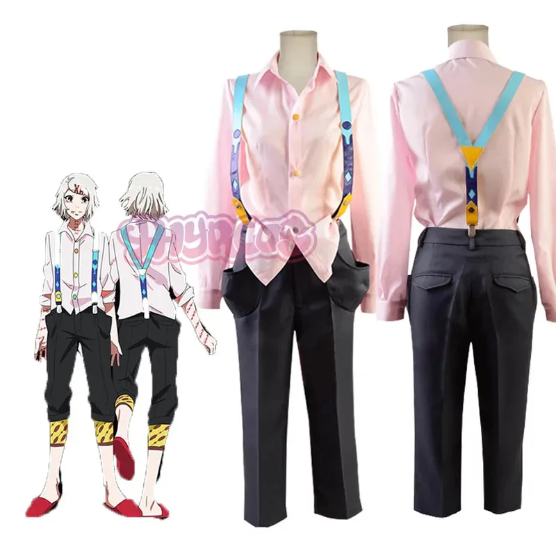DY2025Anime Juzo Suzuya Rei disfraz de Cosplay conjunto completo camisa blanca/rosa pantalones correas rótula Anime traje de cómic traje de Halloween p