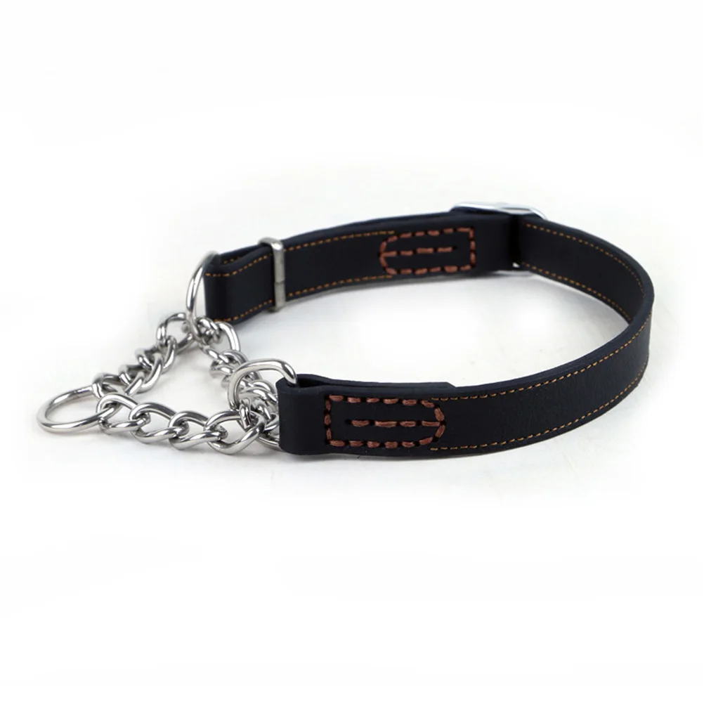 

Cowhide P Chain Necklace Training Collars for Dogs Large Adjustable Medium Black
