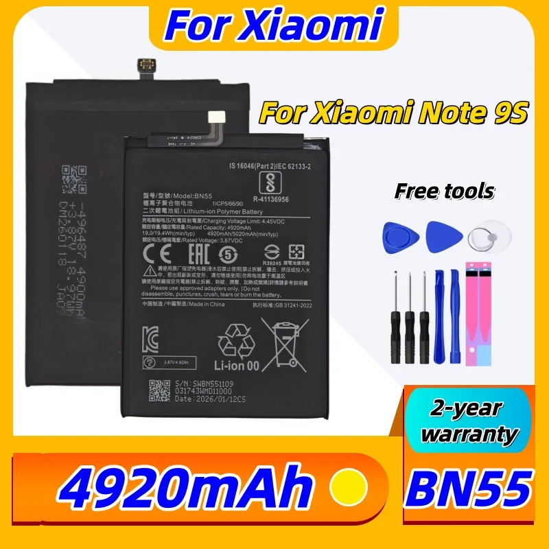 

Brand New BN55 49200mAh Battery For Xiaomi Redmi Note 9 S Note 9S Note9S Phone Replacement Batteries +Tools