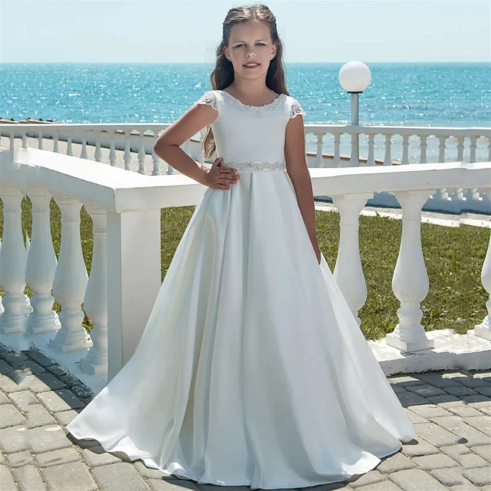 

Flower Girl Wedding Dress Elegant Princess Appliques Beaded Ball Gown Kids Birthday Party Dress First Communion Dress Customized