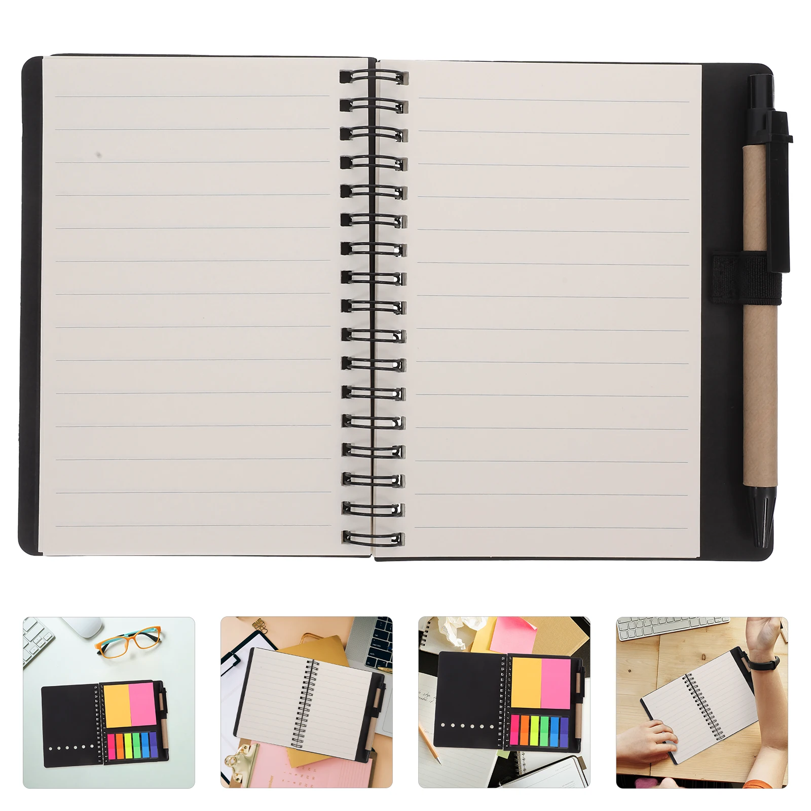 

Spiral Notebook Lined Kraft Paper Cover Notepad With Pen Holder Colored Index Tabs Page Marker For