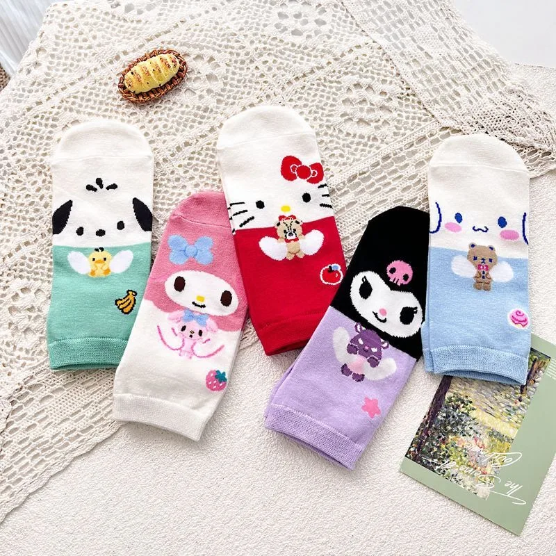 

5pairs Adult Sanrio Hello Kitty Sock Cute Cartoon My Melody Cinnamoroll Girls Invisible spring/summer Socks Gifts for Friends