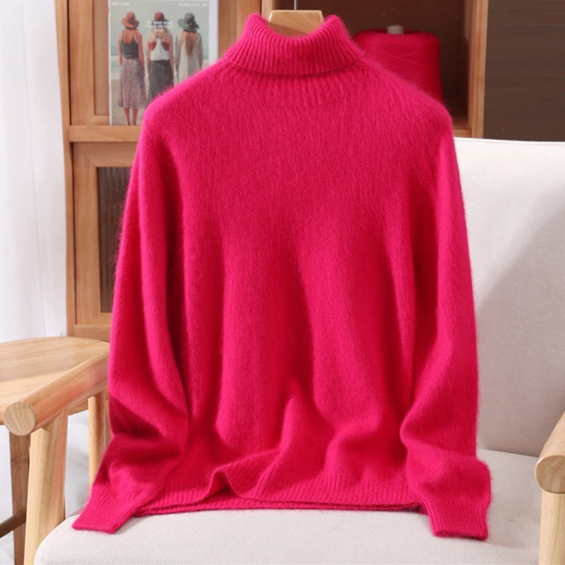 เสื้อสเวตเตอร์ผู้หญิงใหม่ปี 2025 ผ้ามิงค์แคชเมียร์ 100% เสื้อพูลโอเวอร์แขนยาวถักไหมพรม สีสันสดใสสำหรับฤดูใบไม้ร่วงและฤดูหนาว เสื้อทรงหลวมระดับไฮเอนด์