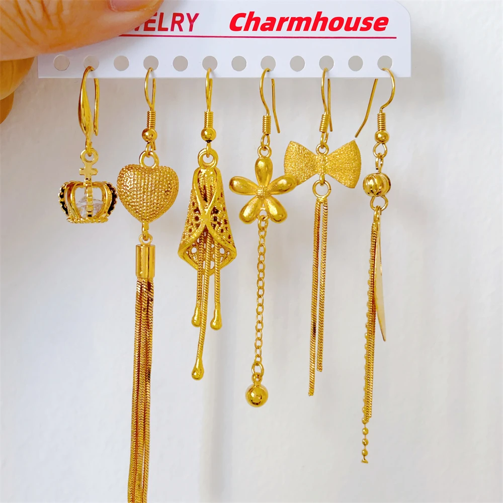 Yellow Gold Plated Long Tassel Drop Earrings for Women Stainless Steel Pendientes Mujer Trendy Jewelry Accessories Party Gifts