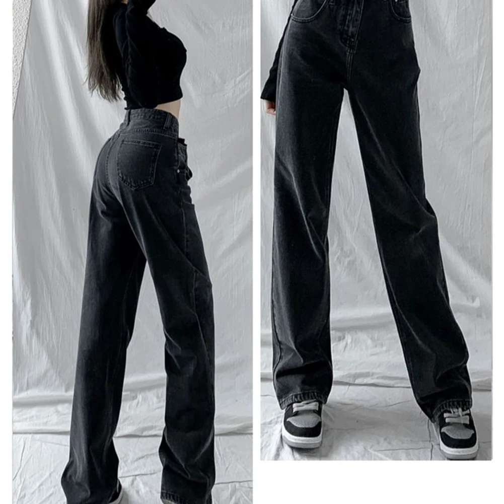 نزهات غير رسمية موضة يومية سراويل عالية الخصر ثنى السراويل المستقيمة بنطال واسع الساق رمادي نمط اللون الصلبة #6