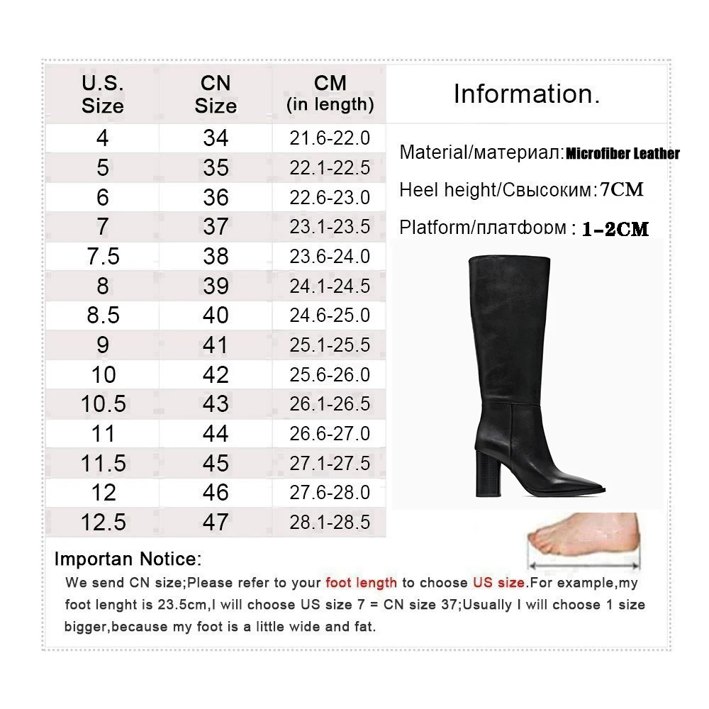 New Pointed Toe Knee-High Boots Women Black Chunky High Heels Women Shoes Knights Boots Fashion Party Long Boots Botas de mujer