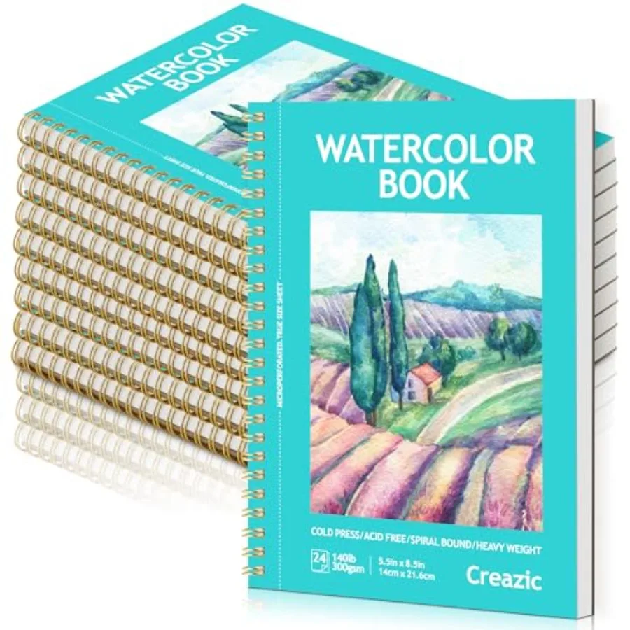

10-Pack Watercolor Paper Pad, 5.5"x8.5" 140lb/300g - Spiral Bound with Easy-Tear Line, Watercolor Journal Watercolor Sketchbook