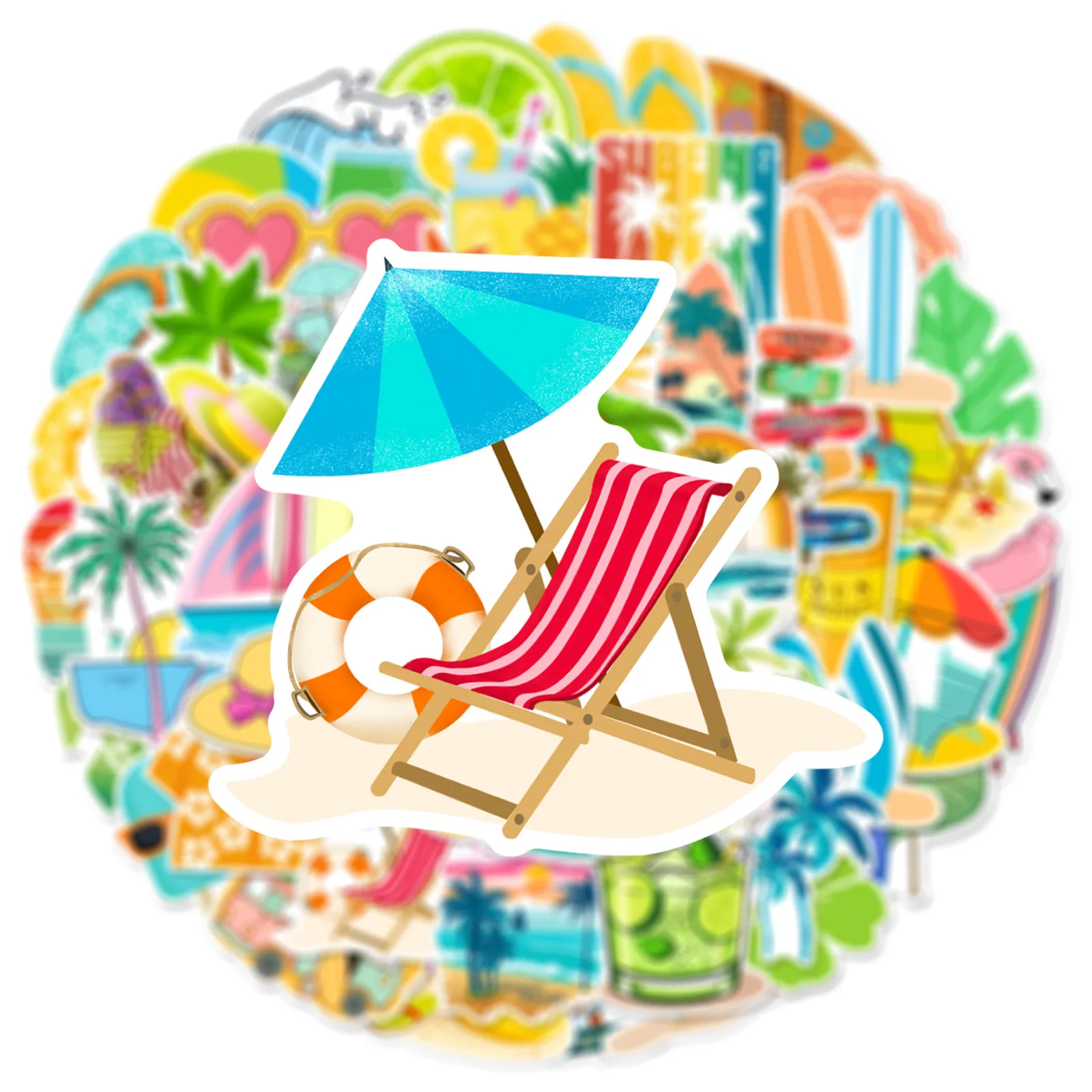 50pcs Summer Beach Vacation Cartoon Graffiti Stickers DIY Phone Guitar Laptop Notebook Suitcase Cup Waterproof Sticker Kids Toy